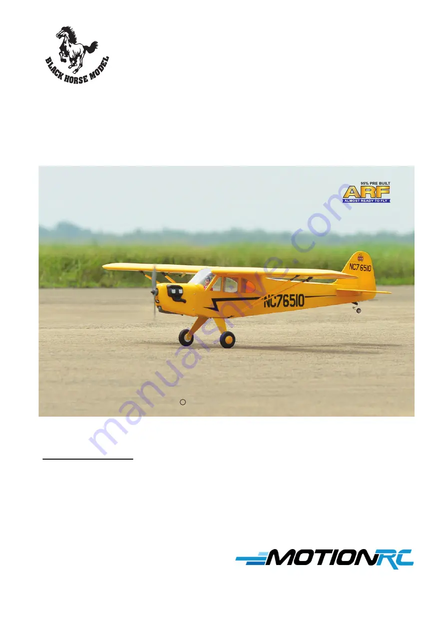 Black Horse Model Motion RC PIPER J-3 CUB Instruction Manual Book Download Page 1