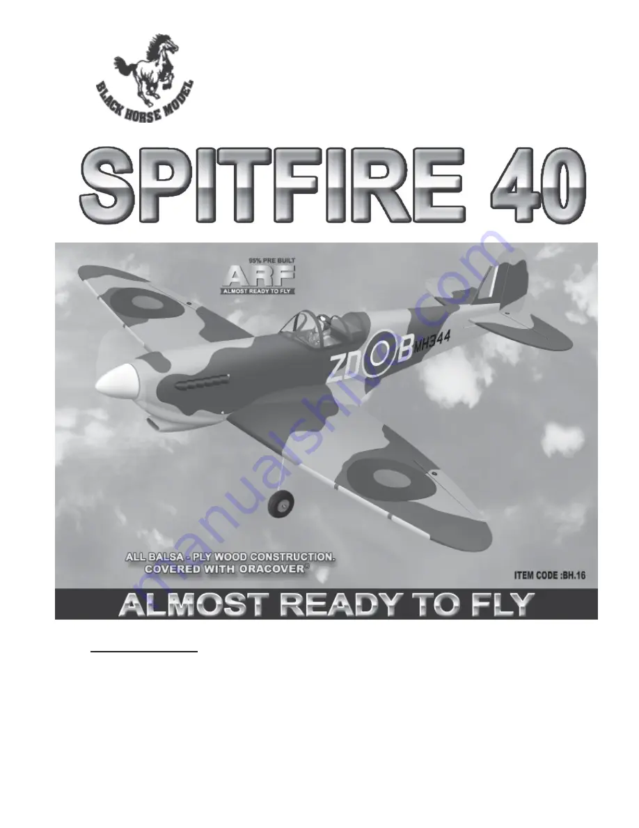 Black Horse Model Spitfire 40 Instruction Manual Download Page 1