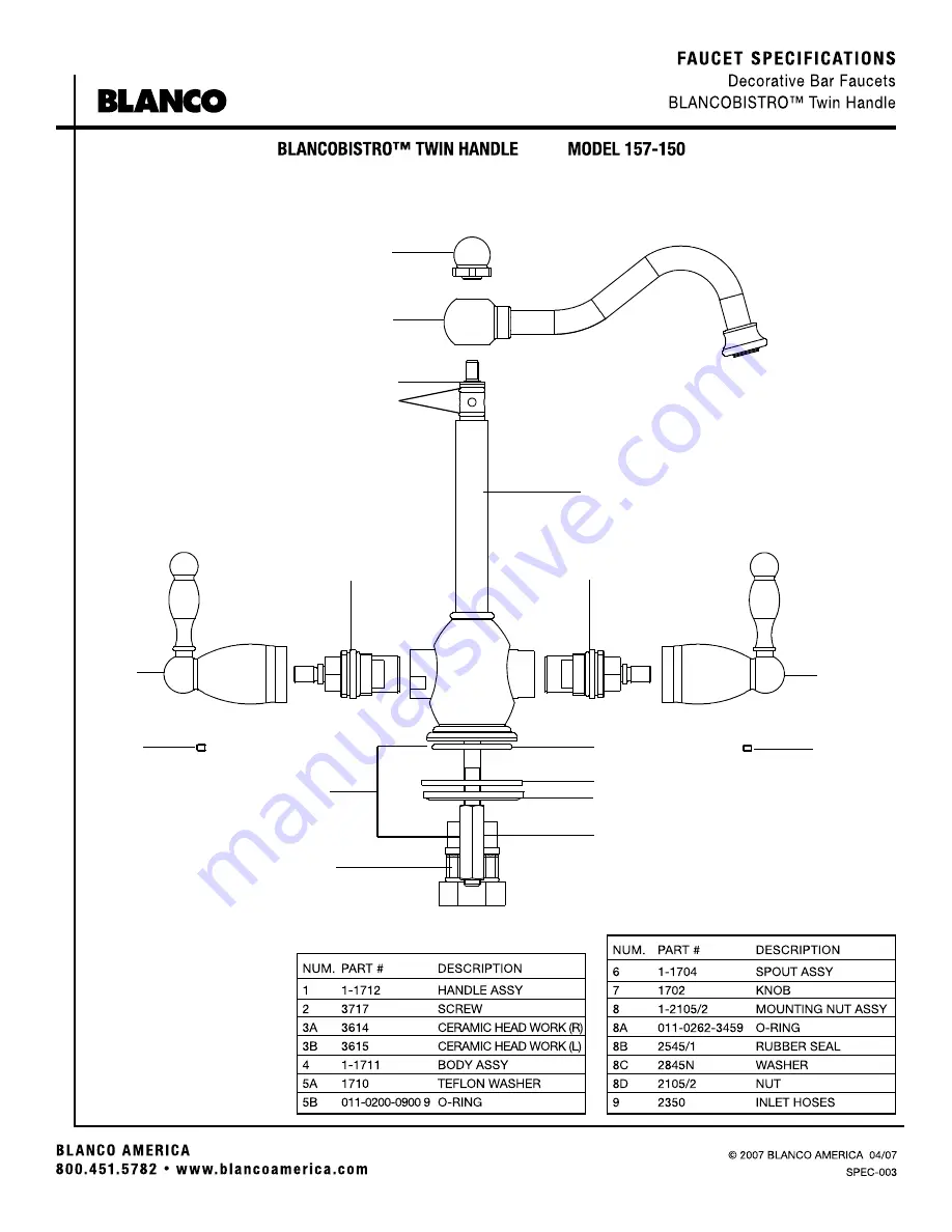 Blanco 157-150 Specification Sheet Download Page 2