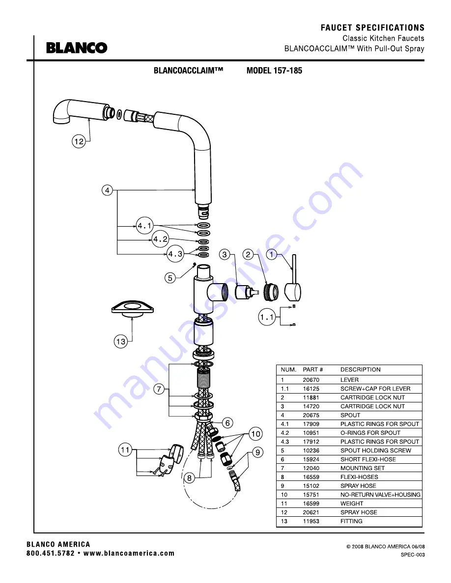 Blanco BlancoAcclaim 157-185 Specification Sheet Download Page 2