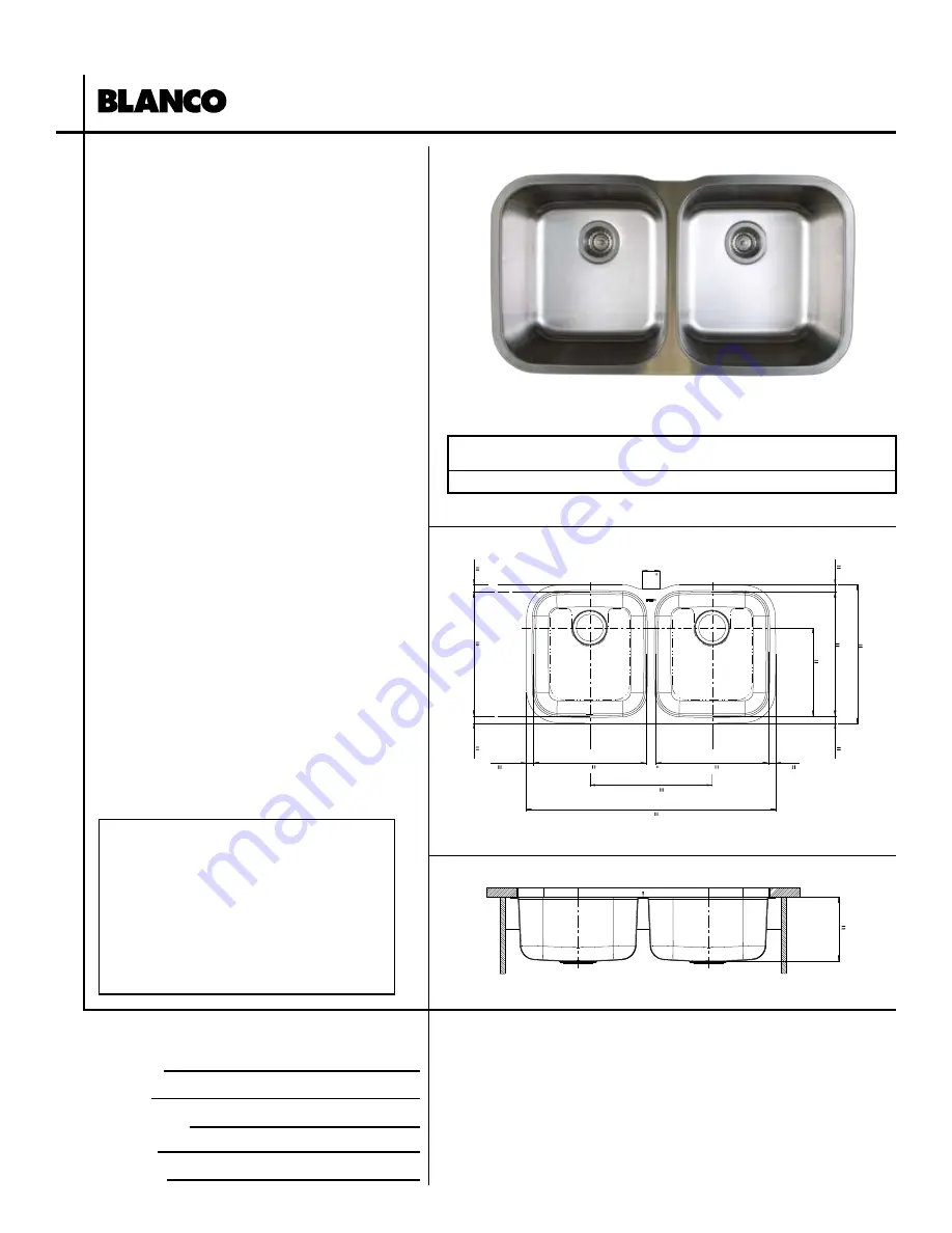 Blanco Stellar Equal Double Bowl 441020 Specifications Download Page 1