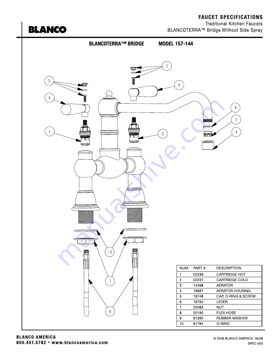 Blanco Traditional Kitchen Faucet Bridge Without Side Spray 157-144 Specifications Download Page 2