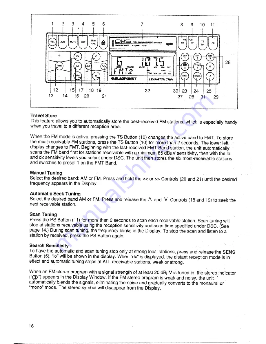 Blaupunkt Lexington CM84 Owner'S Record Download Page 16