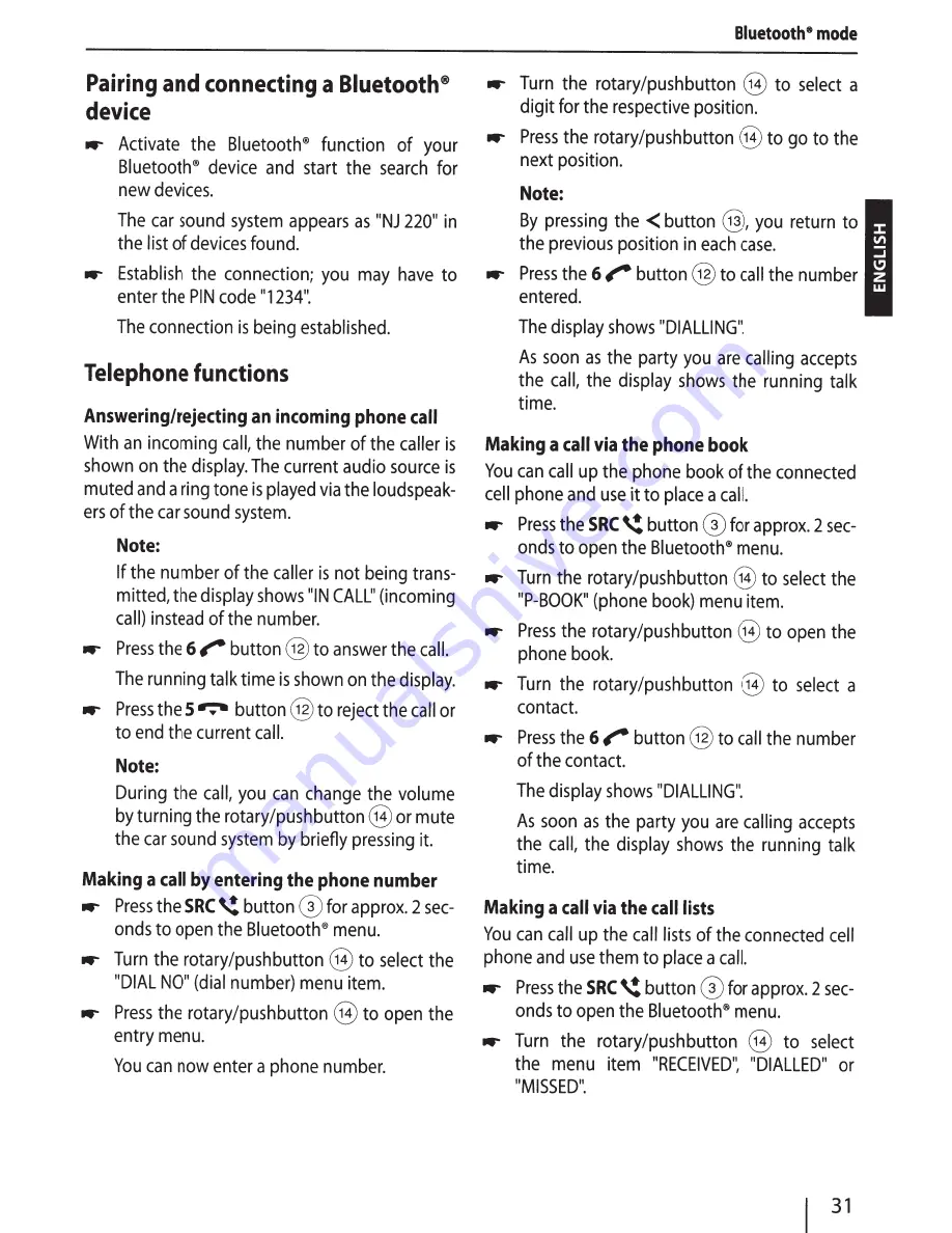 Blaupunkt NEW JERSEY 220 BT Operating And Installation Instructions Download Page 13