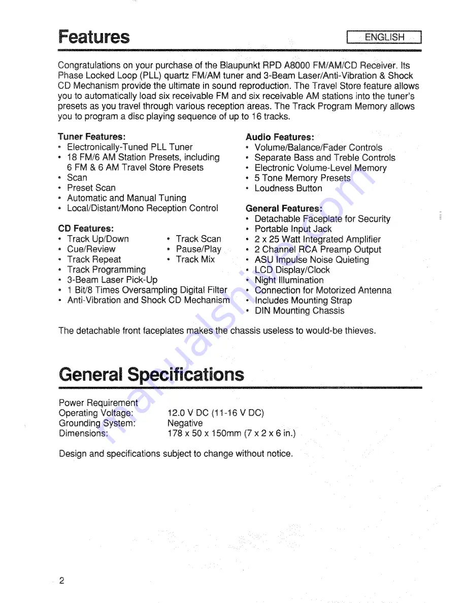 Blaupunkt RPD A8000 User Manual Download Page 2