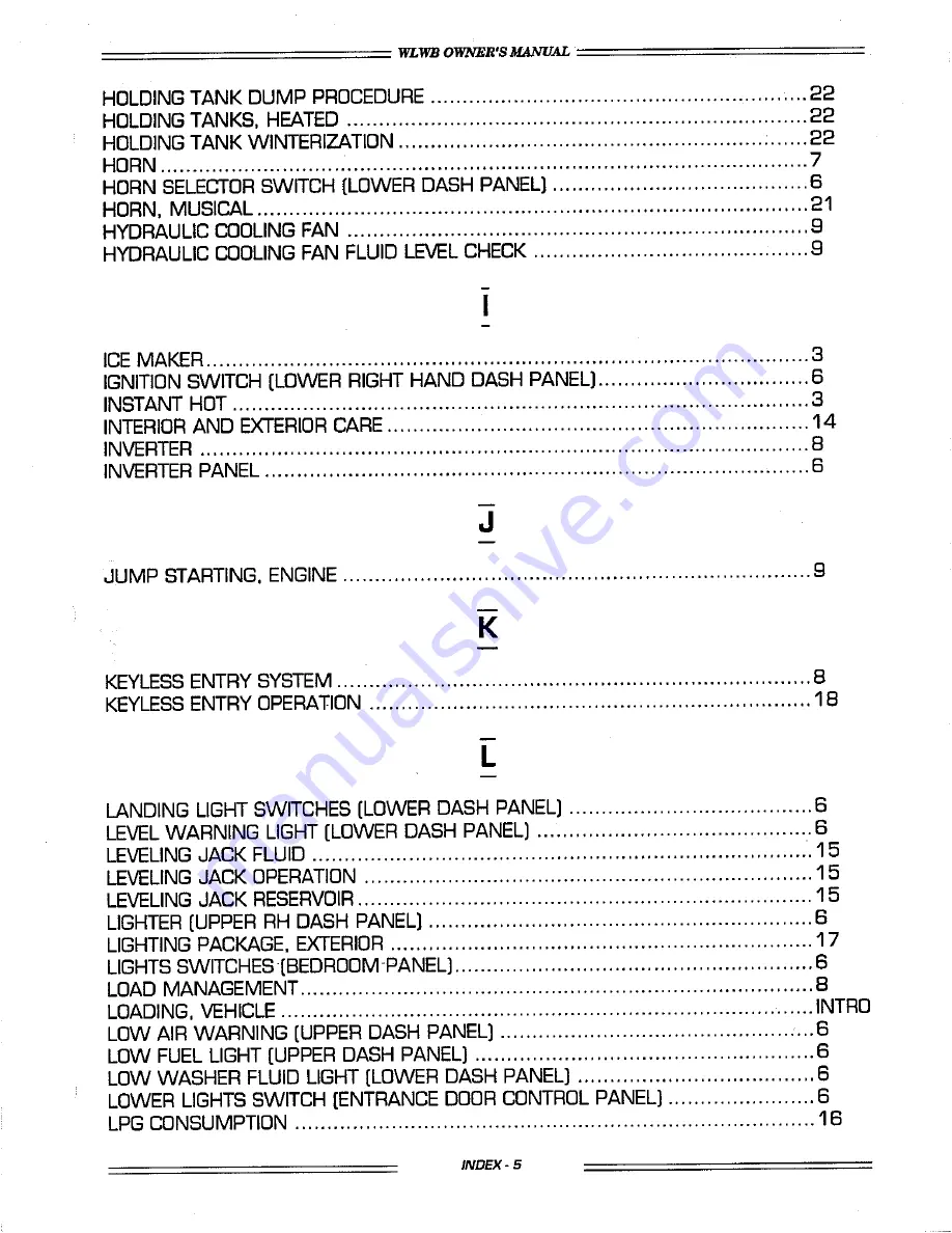 Blue Bird 1994 Wanderlodge Wide Body Owner'S Manual Download Page 19