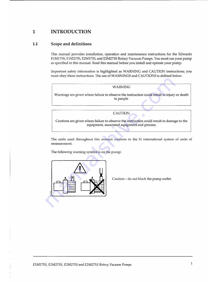 BOC Edwards E1M175S Instruction Manual Download Page 7