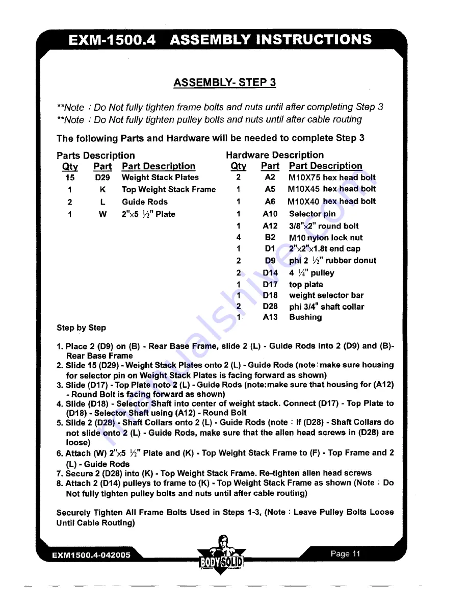 Body Solid EXM-1500.4 Owner'S Manual Download Page 12