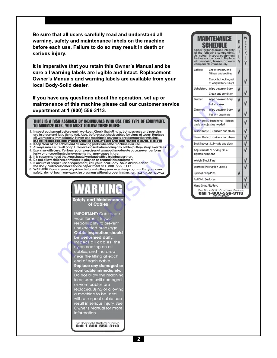 Body Solid S2ABB Owner'S Manual Download Page 2