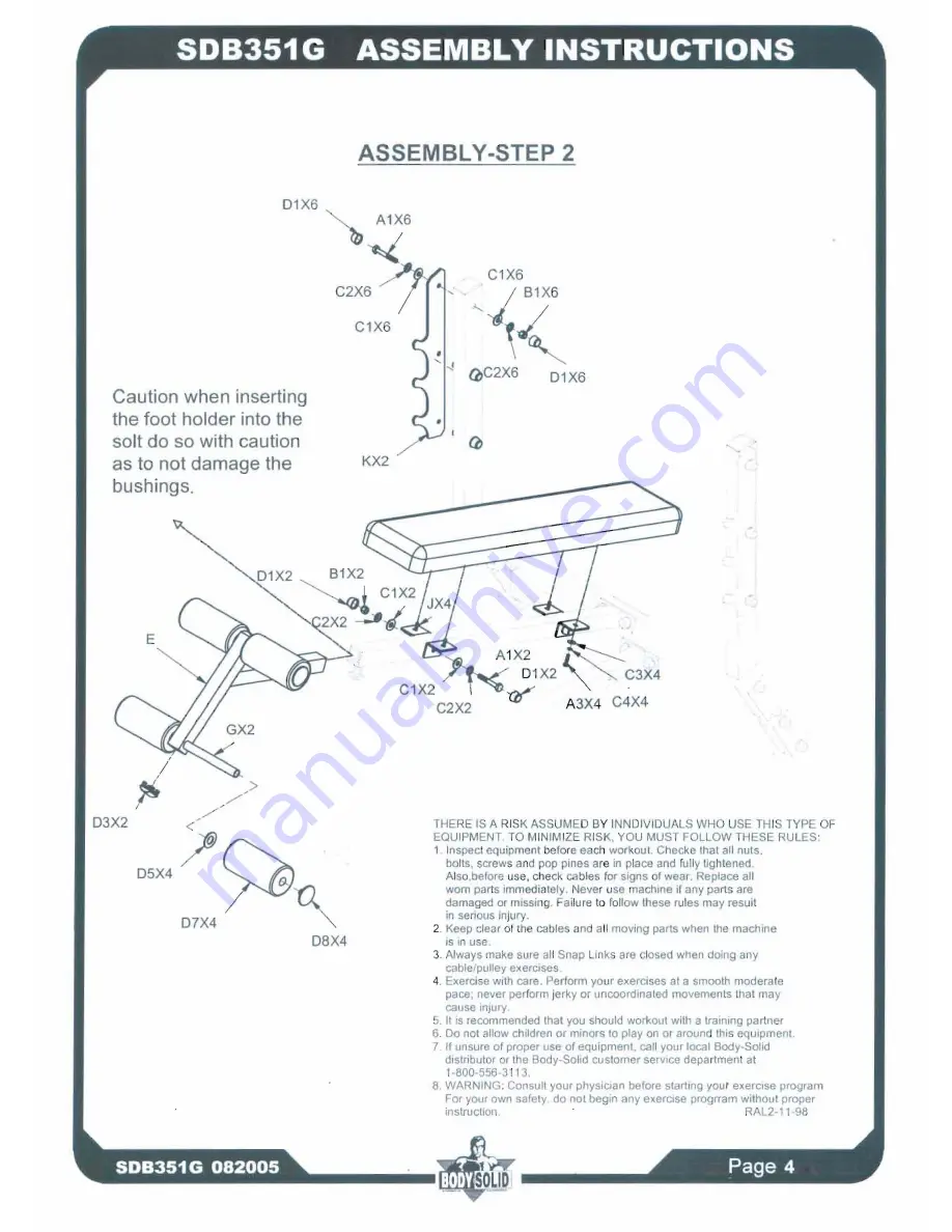 Body Solid SDB-351G Owner'S Manual Download Page 5