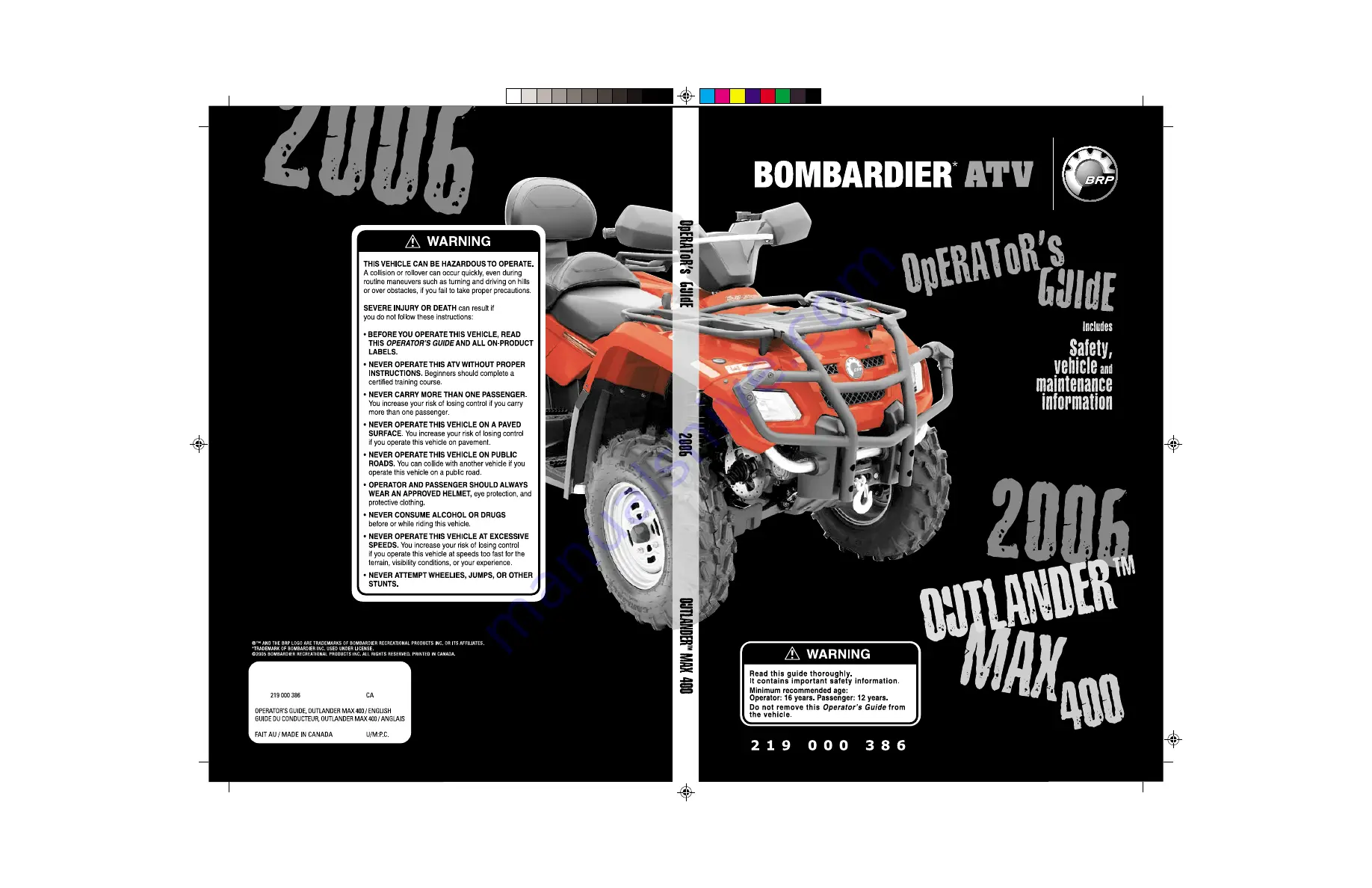 BOMBARDIER 2006 outlander max 400 Operator'S Manual Download Page 164