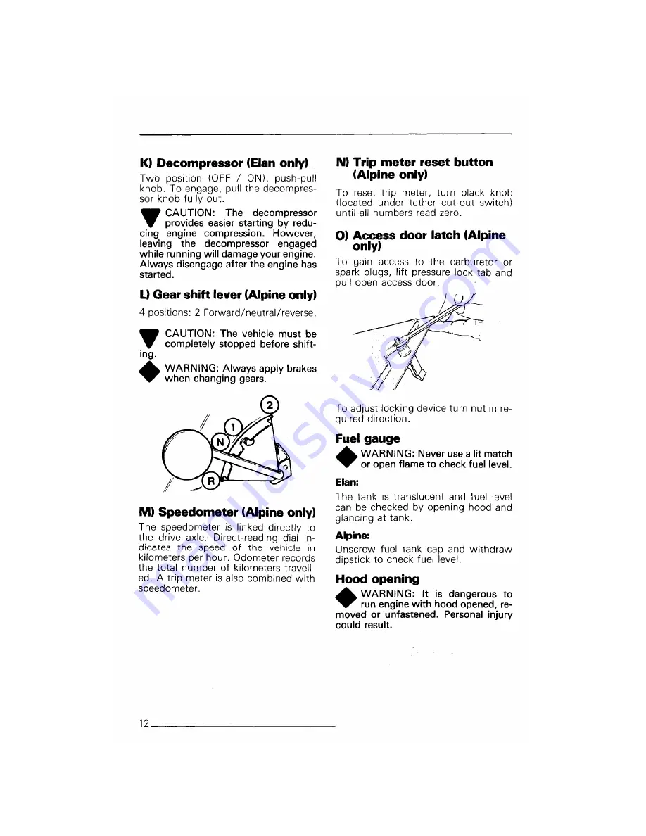 BOMBARDIER Alpine 1984 Series Operator'S Manual Download Page 14