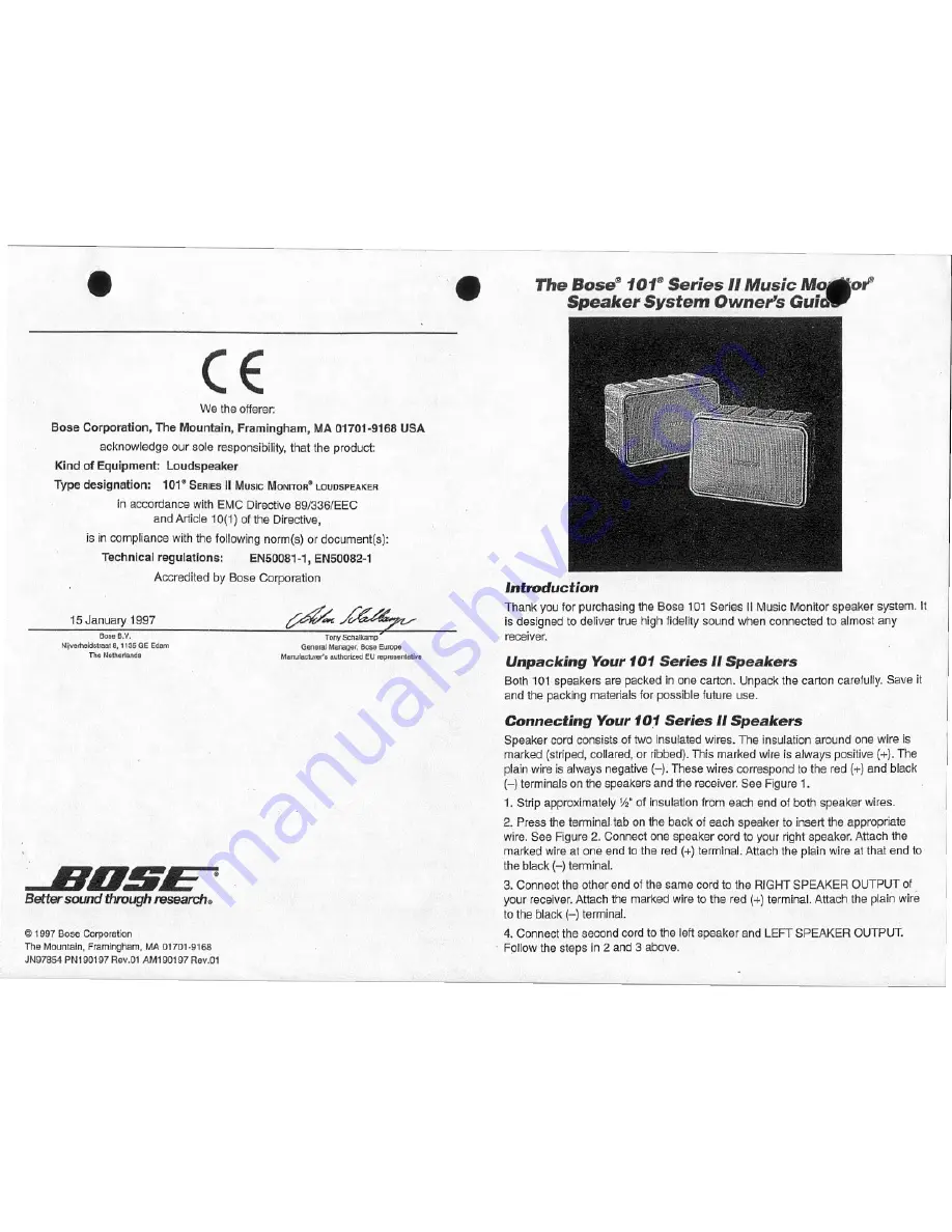 Bose 101 Series II Owner'S Manual Download Page 1