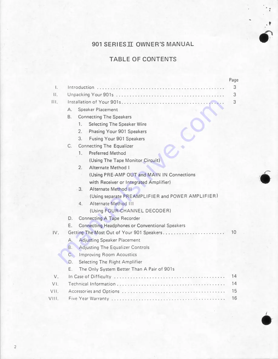 Bose 901 Series II Owner'S Manual Download Page 2