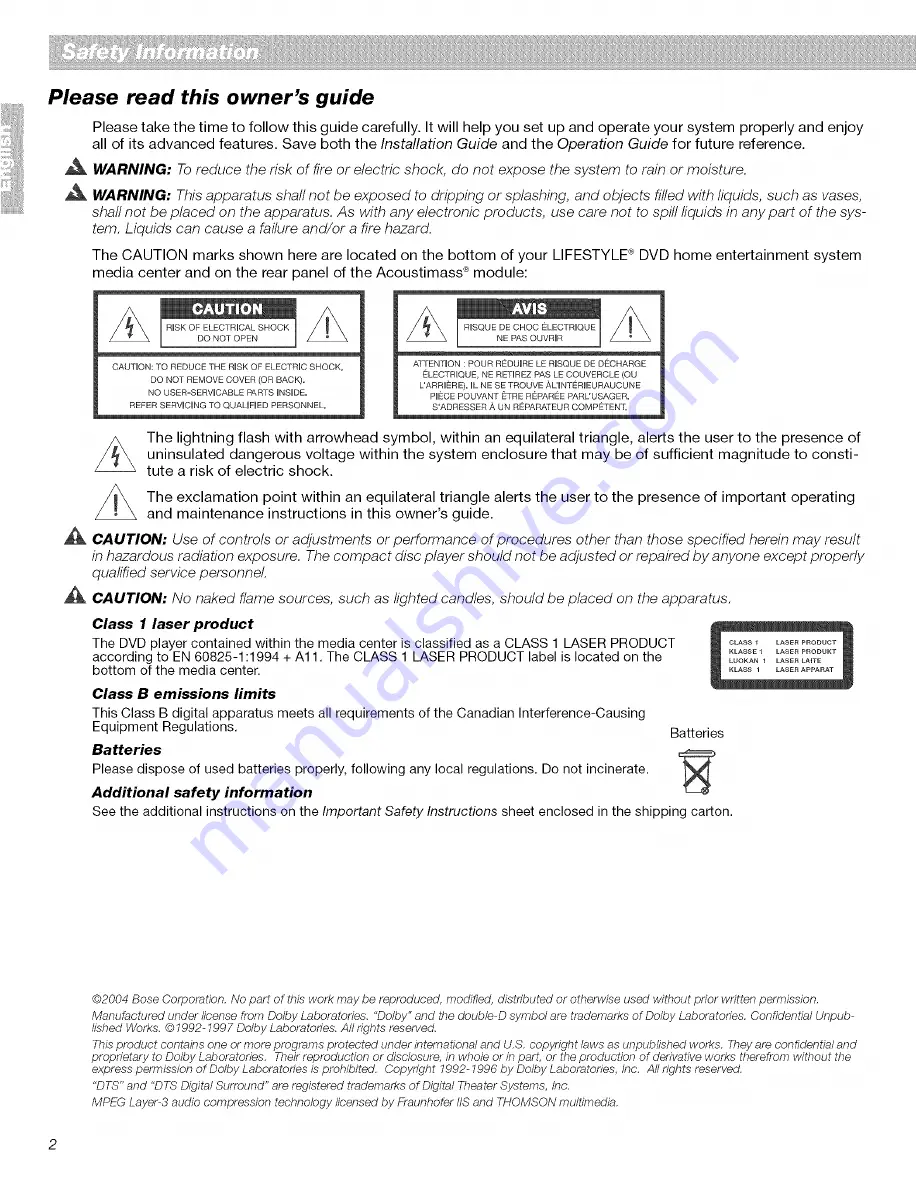 Bose Lifestyle 18 Series II Operating Manual Download Page 2