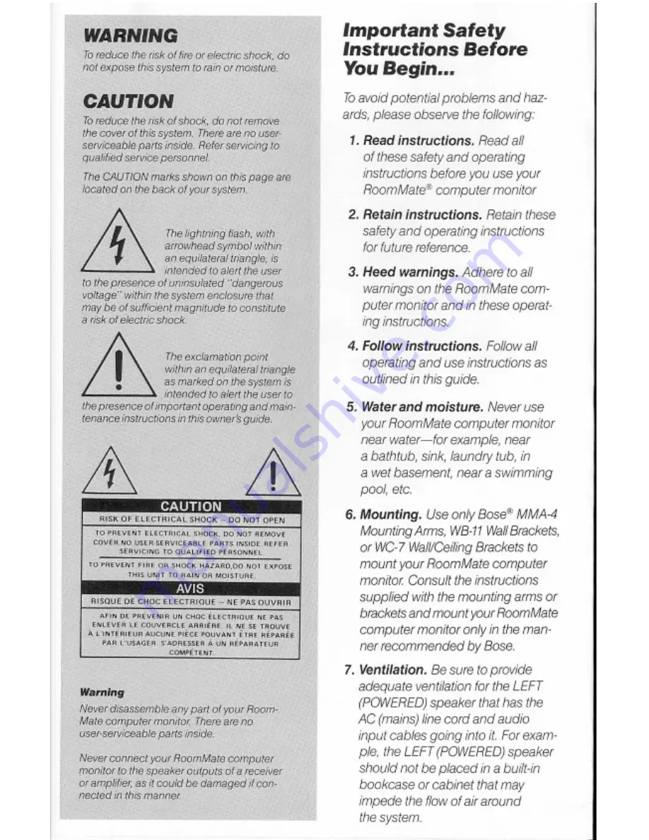 Bose Roommate Computer Monitor Owner'S Manual Download Page 2