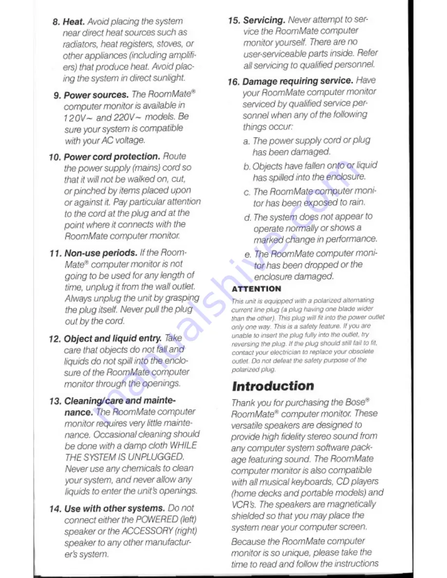 Bose Roommate Computer Monitor Owner'S Manual Download Page 3