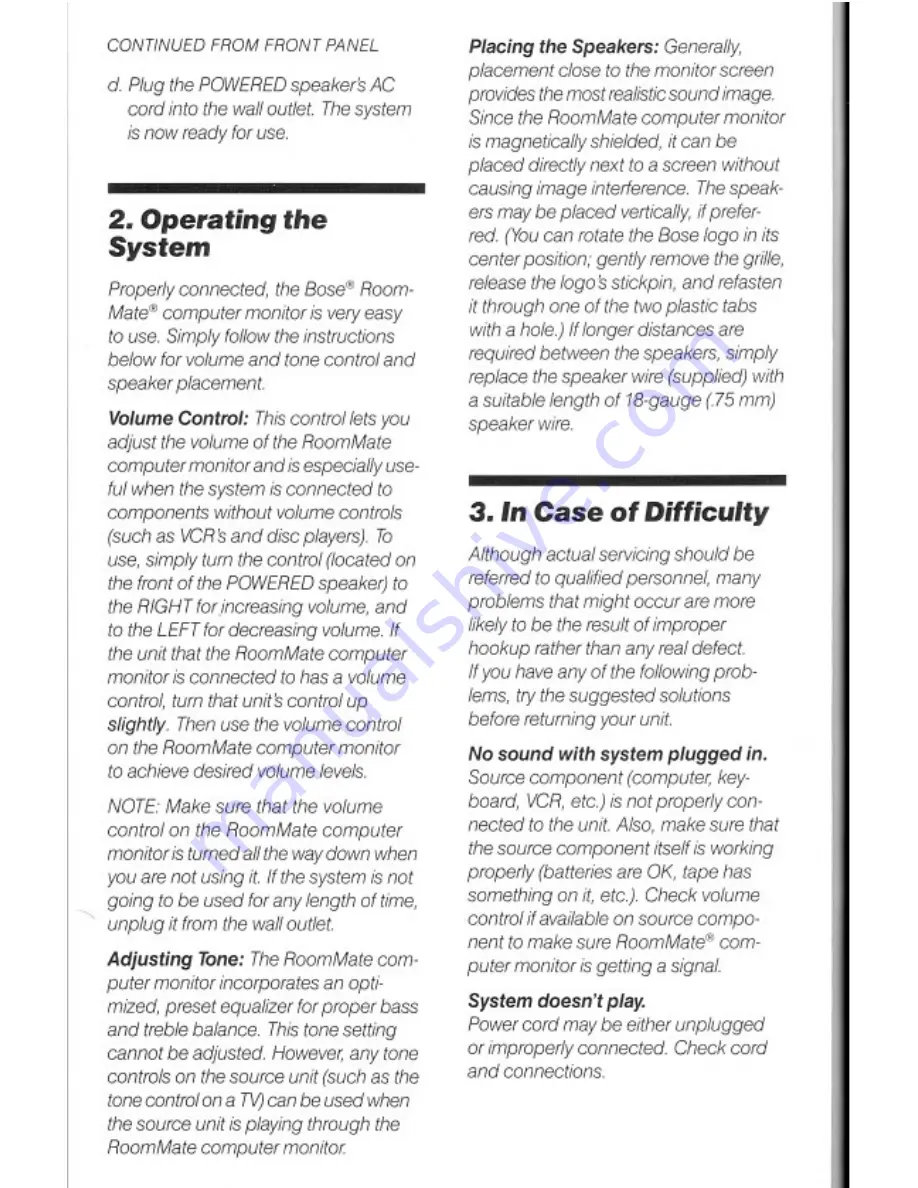 Bose Roommate Computer Monitor Owner'S Manual Download Page 6