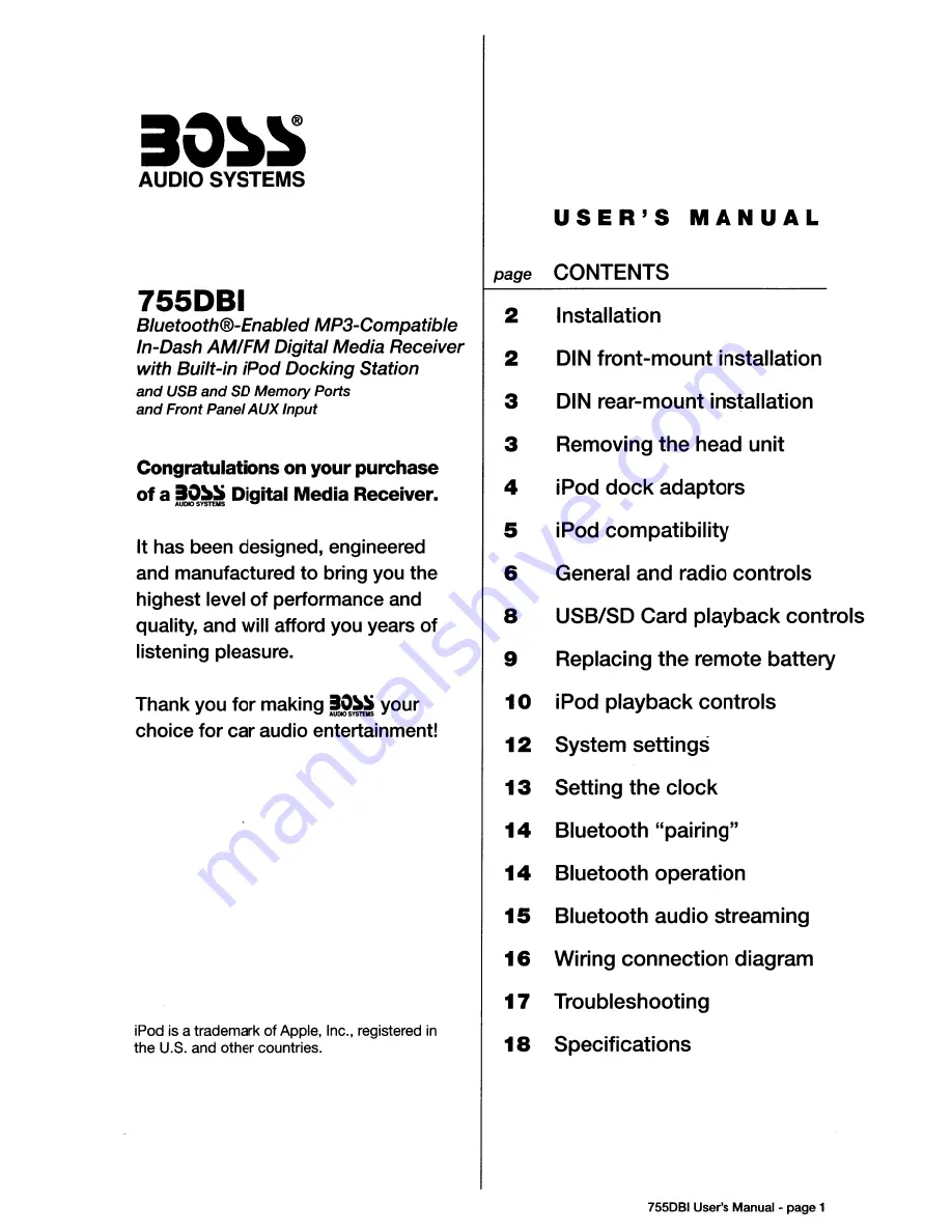 Boss Audio Systems 755DBI User Manual Download Page 2