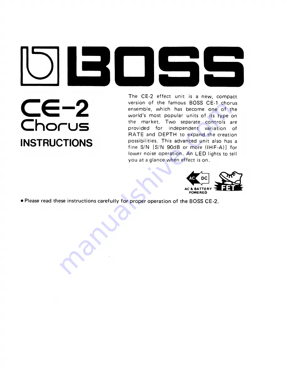 Boss CE-2 Chorus Instructions Manual Download Page 1