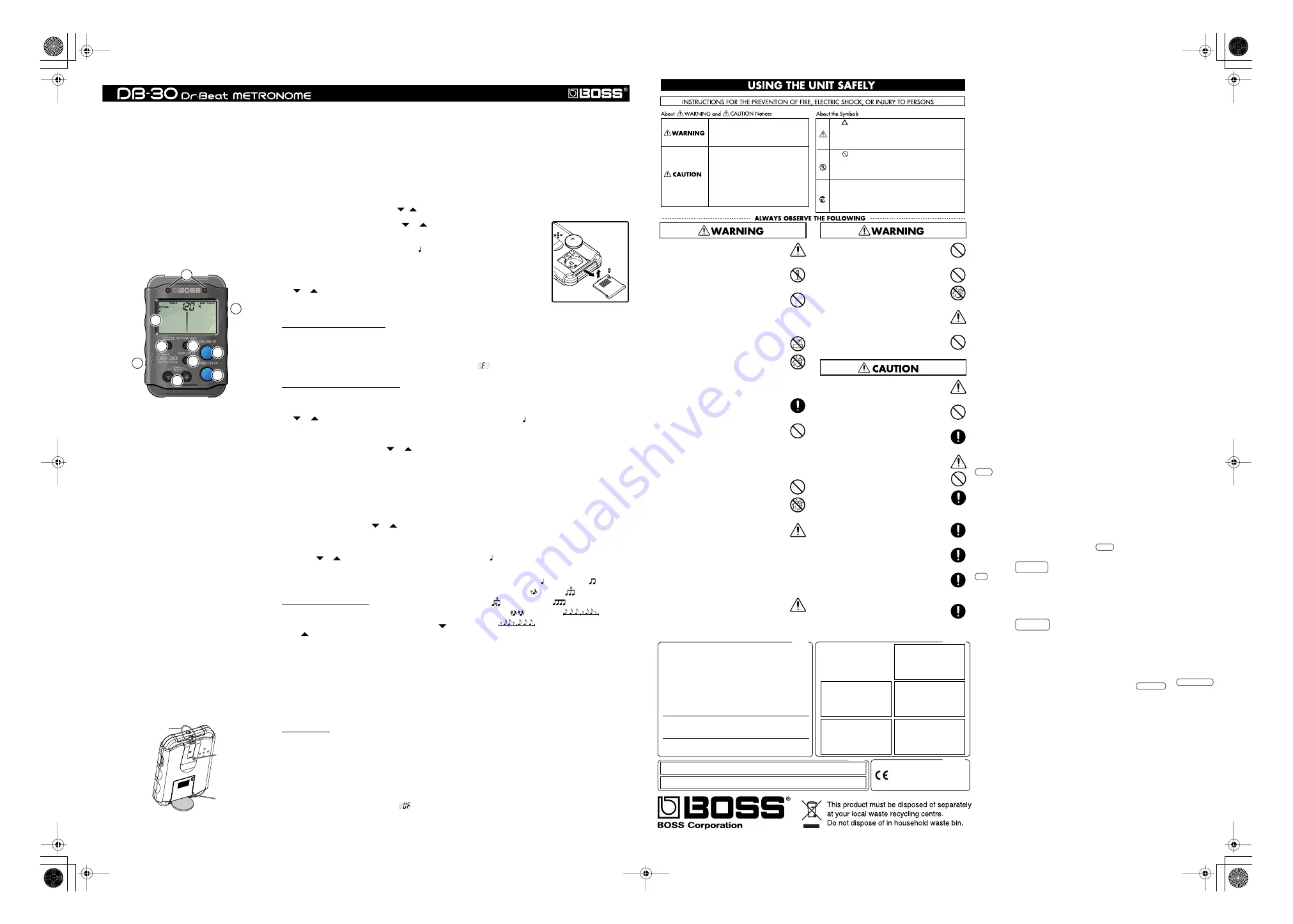 Boss Dr. Beat DB-30 Owner'S Manual Download Page 1