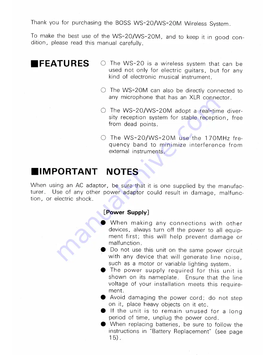 Boss WS-20 Owner'S Manual Download Page 3