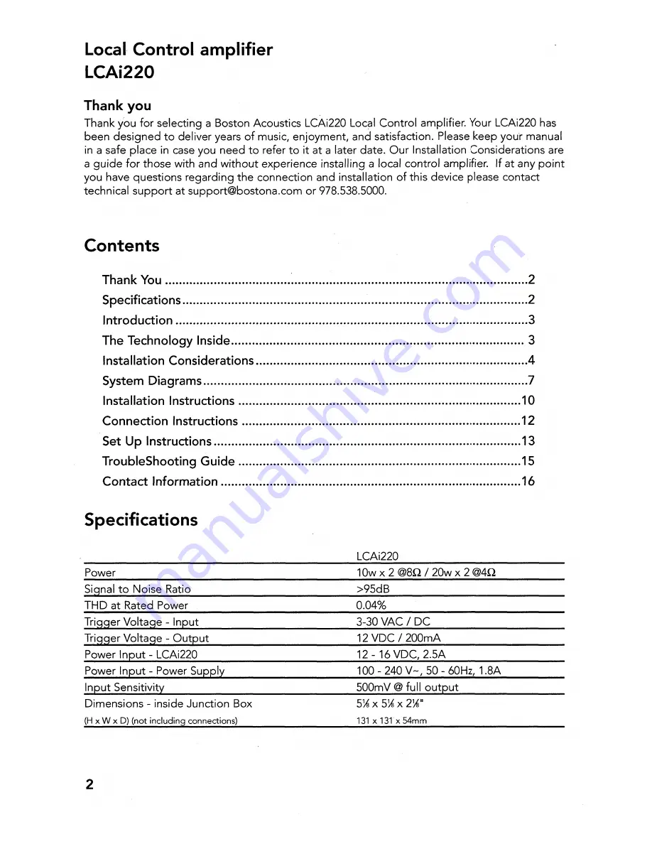 Boston LCAI220 User Manual Download Page 3