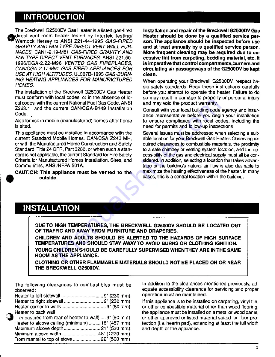 Breckwell G2500DV Installation And Service Manual Download Page 3