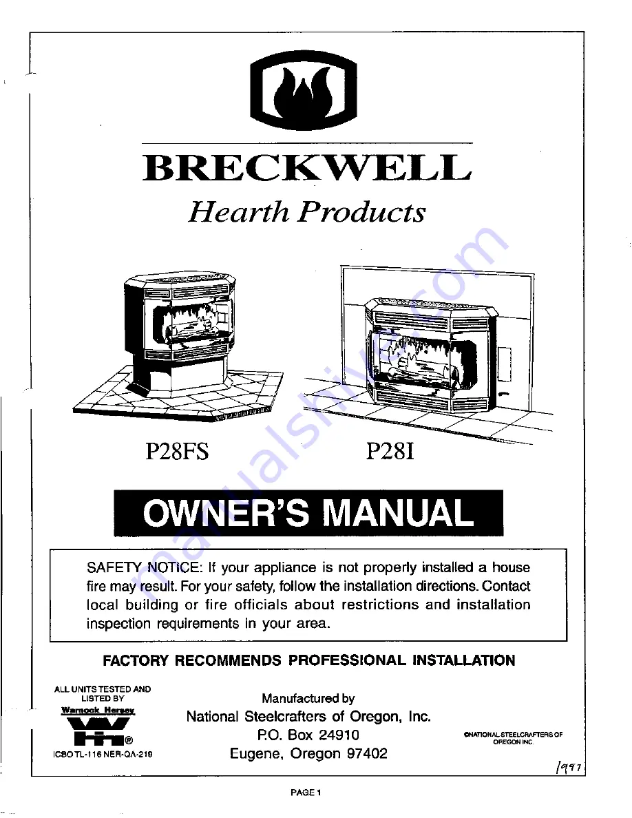 Breckwell P28FS Owner'S Manual Download Page 1