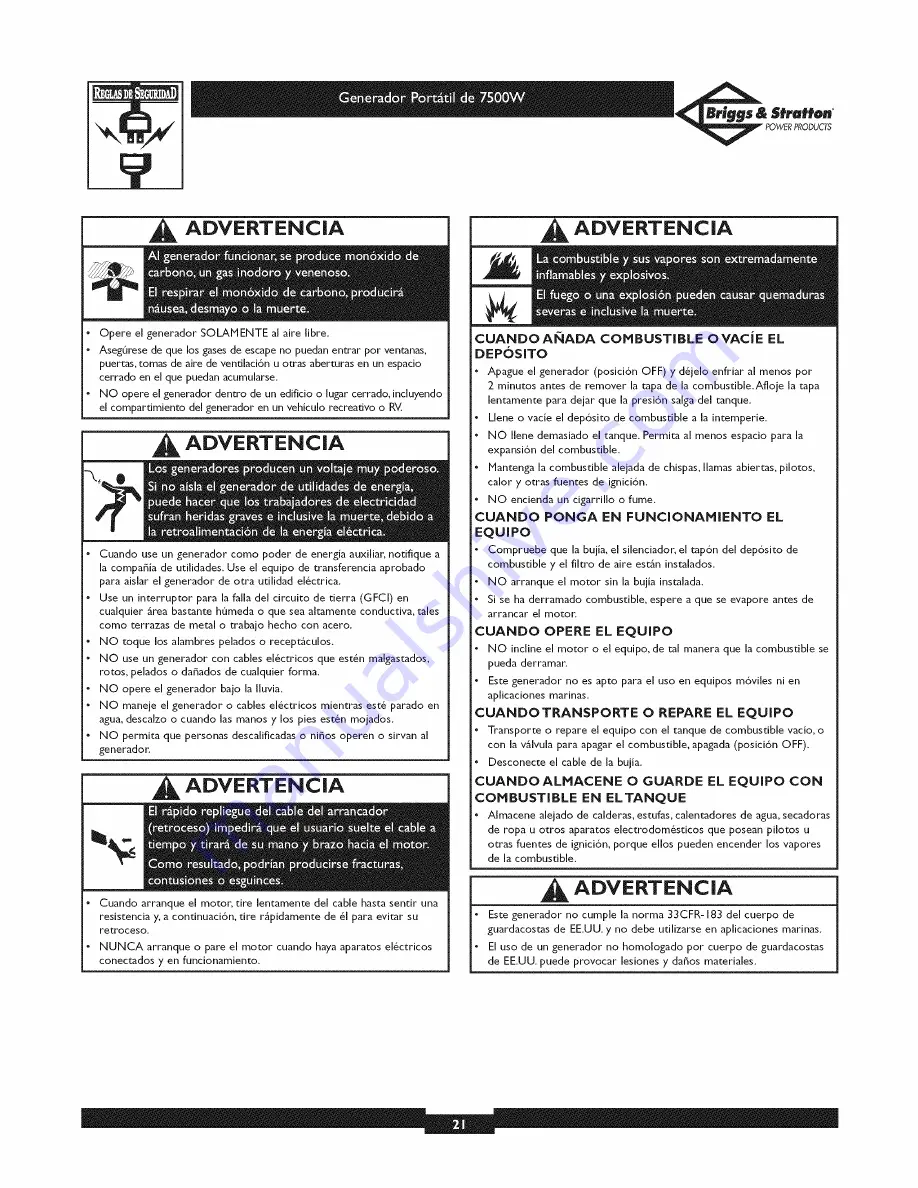 Briggs & Stratton 30210 Owner'S Manual Download Page 21