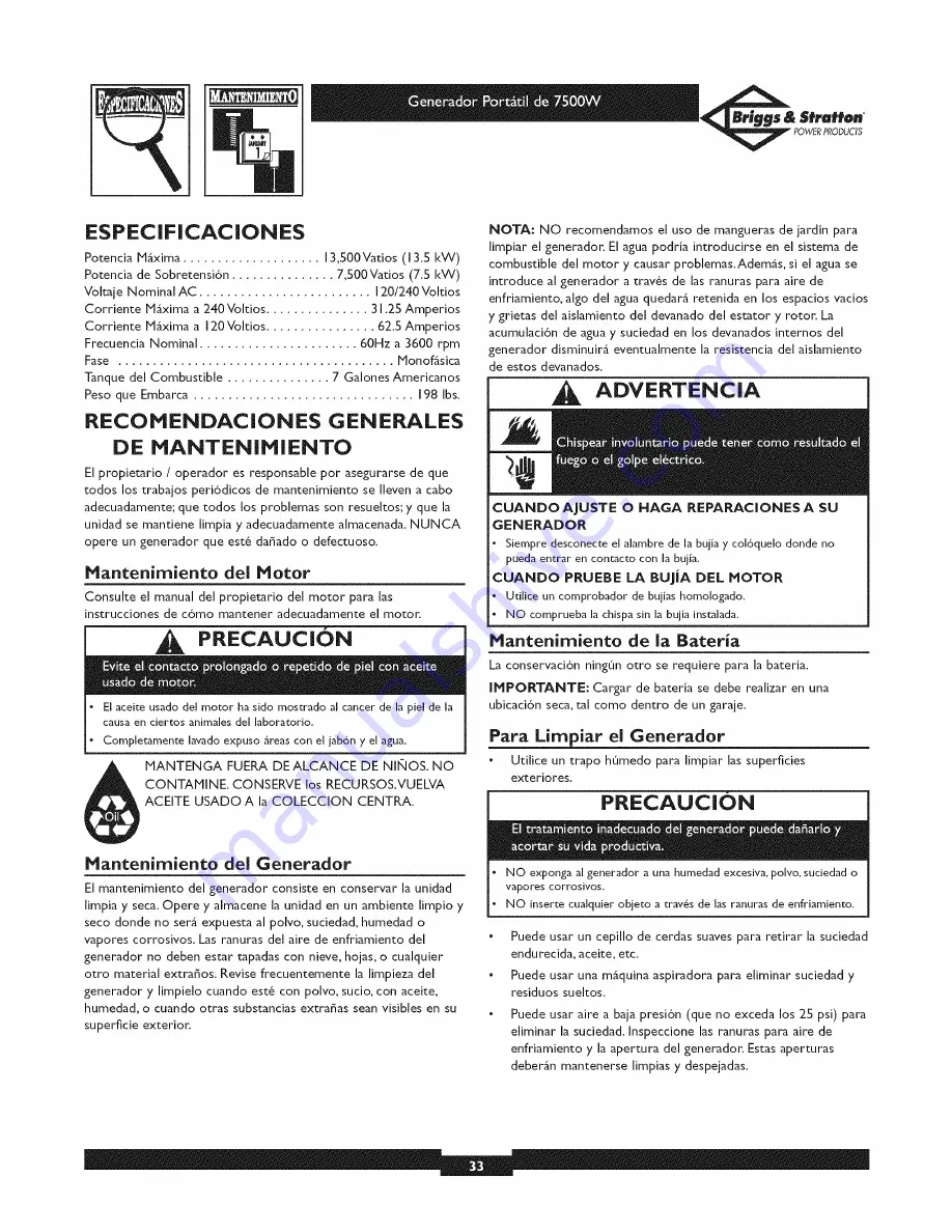 Briggs & Stratton 30210 Owner'S Manual Download Page 33