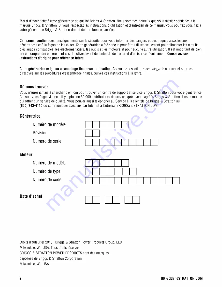 Briggs & Stratton 30470 Operator'S Manual Download Page 56