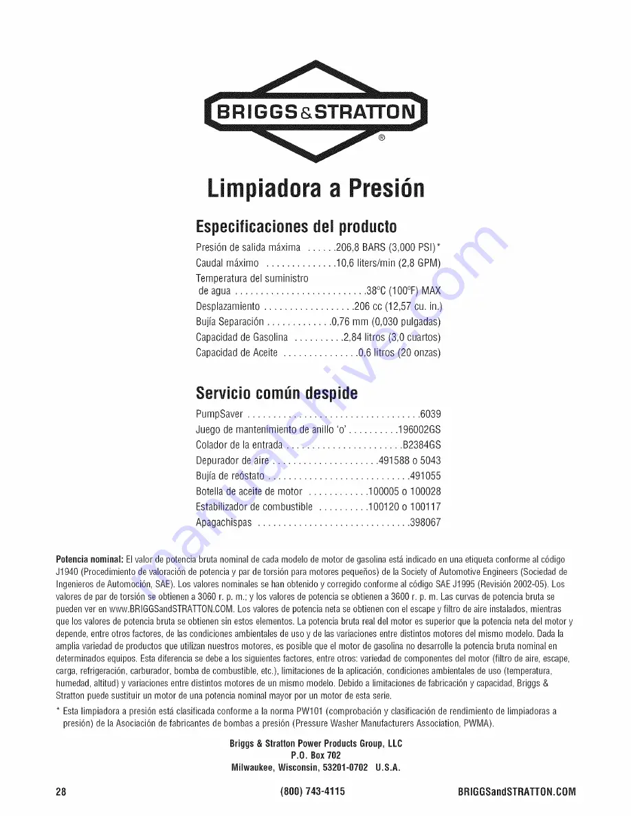 Briggs & Stratton 317455GS Operator'S Manual Download Page 56