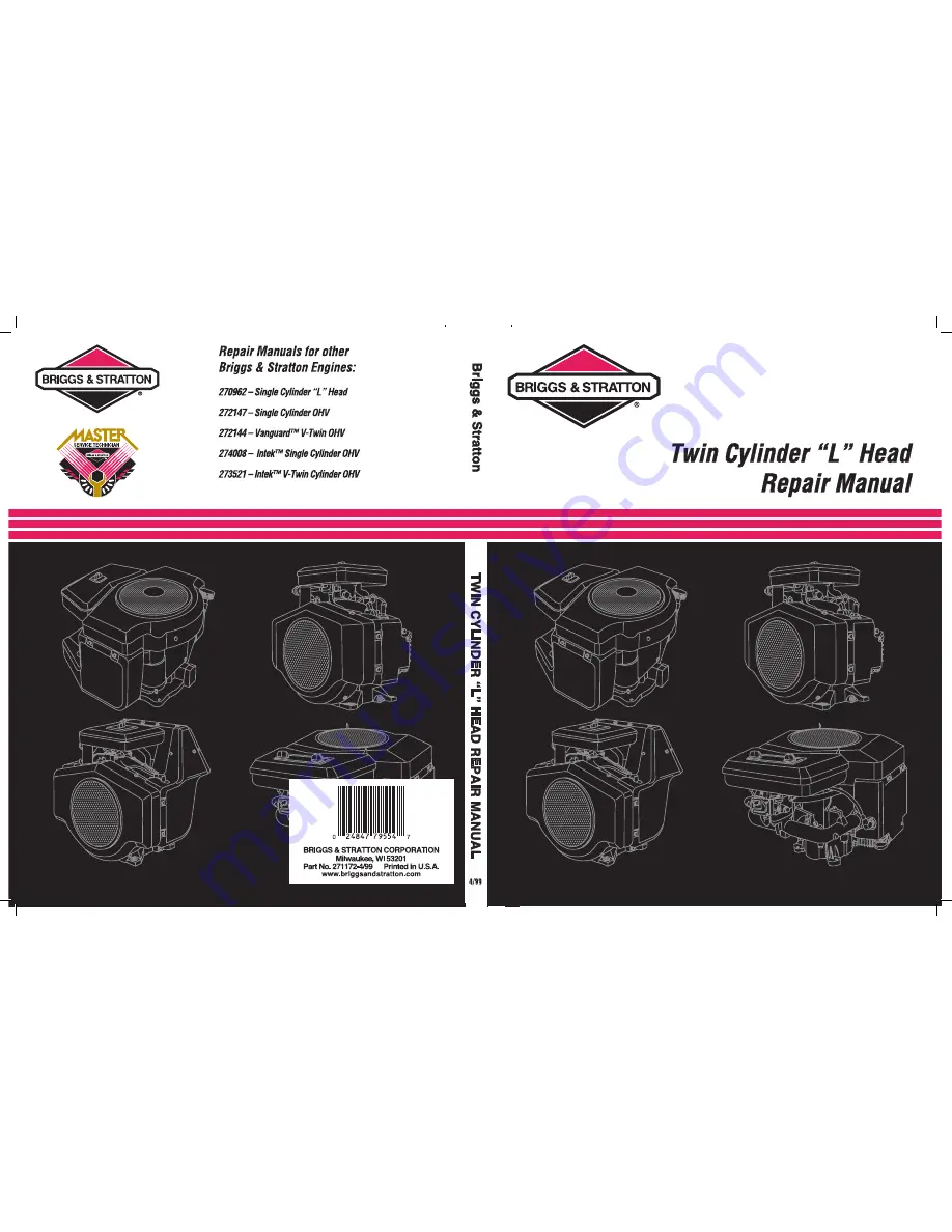 Briggs & Stratton Twin Cylinder L-Head Repair Manual Download Page 1