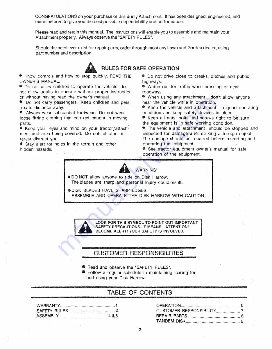 Brinly DD-551 Owner'S Manual Download Page 2