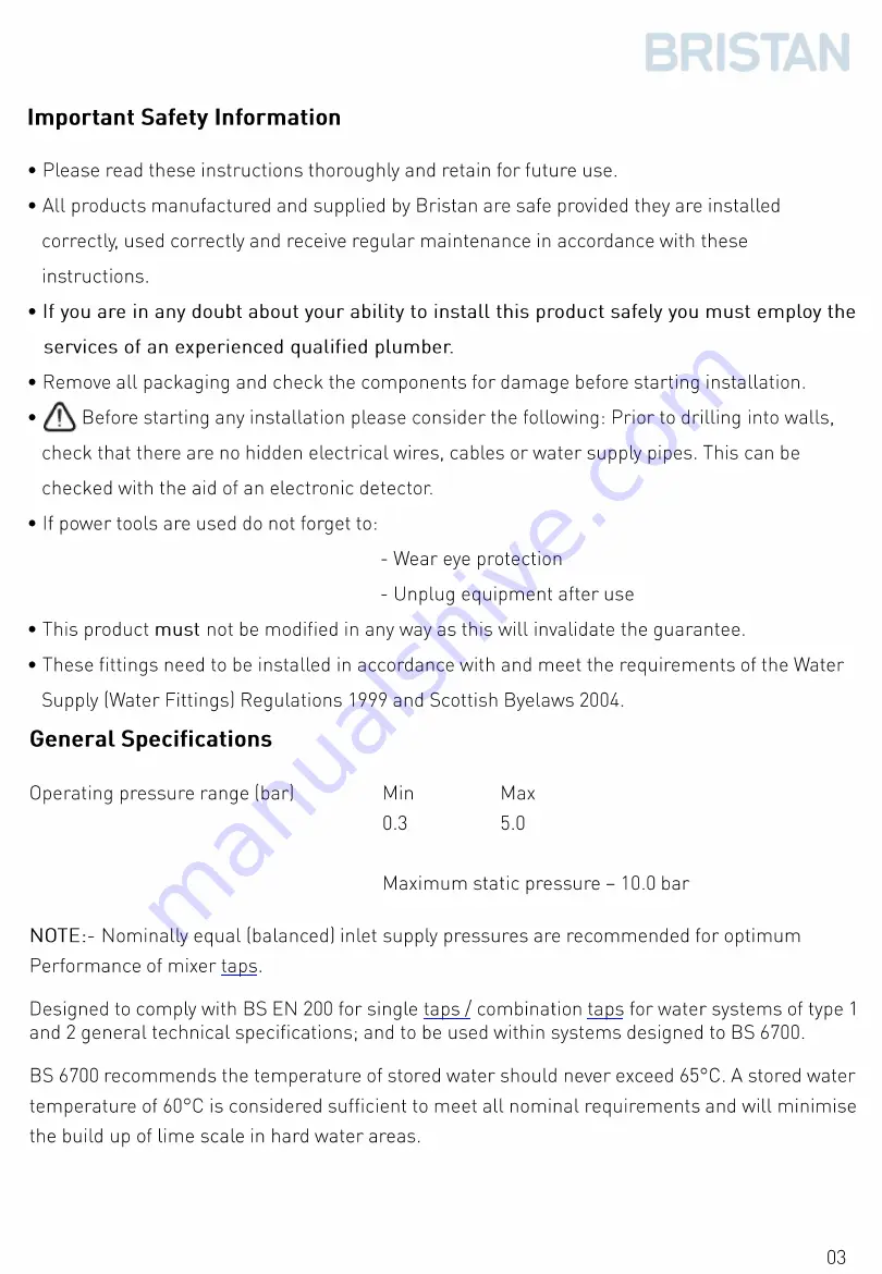 Bristan Quest Easyfit Installation Instructions & User Manual Download Page 3