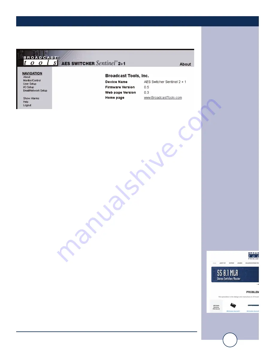 Broadcast Tools AES Switcher Sentinel 2+1 Installation And Operation Manual Download Page 30