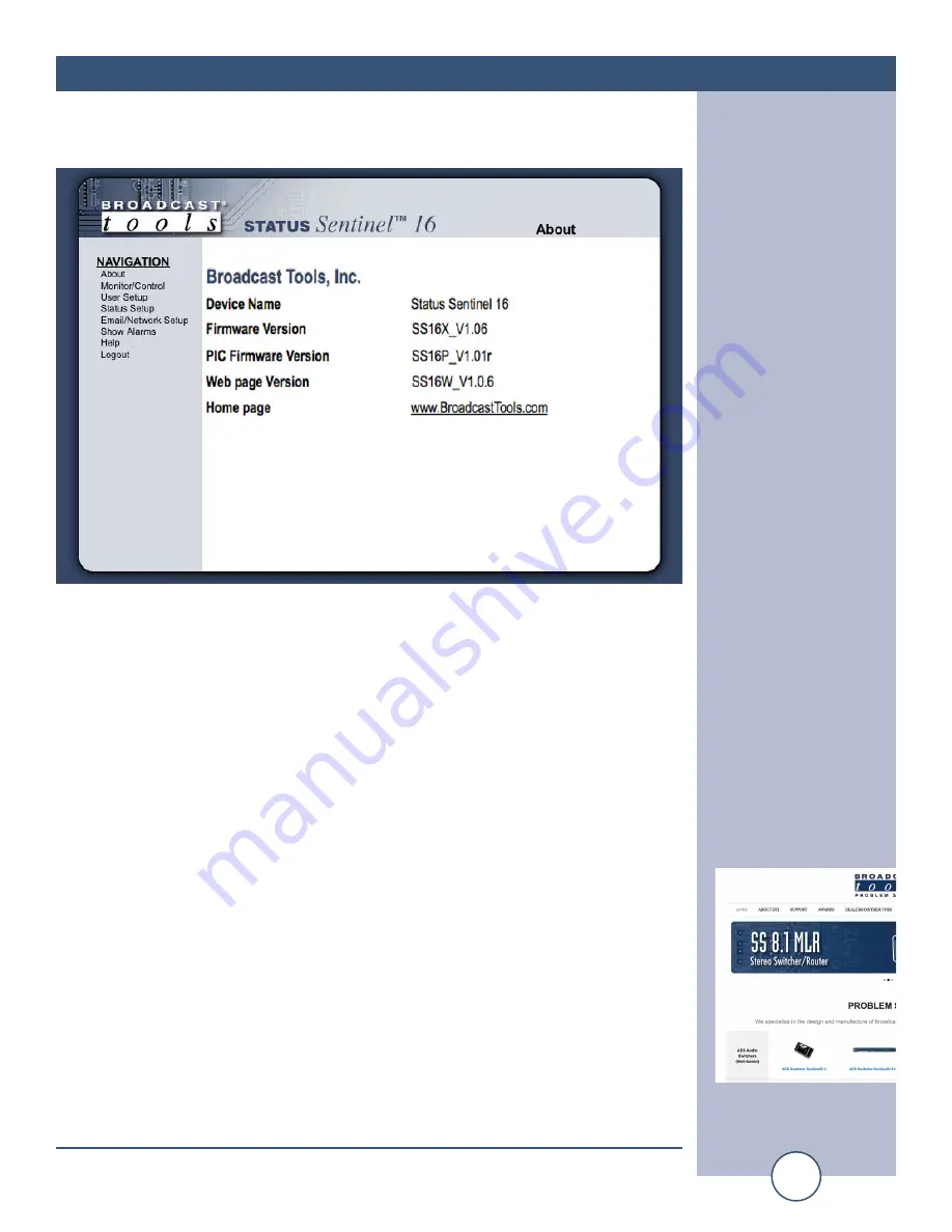 Broadcast Tools Status Sentinel 16 Installation And Operation Manual Download Page 20