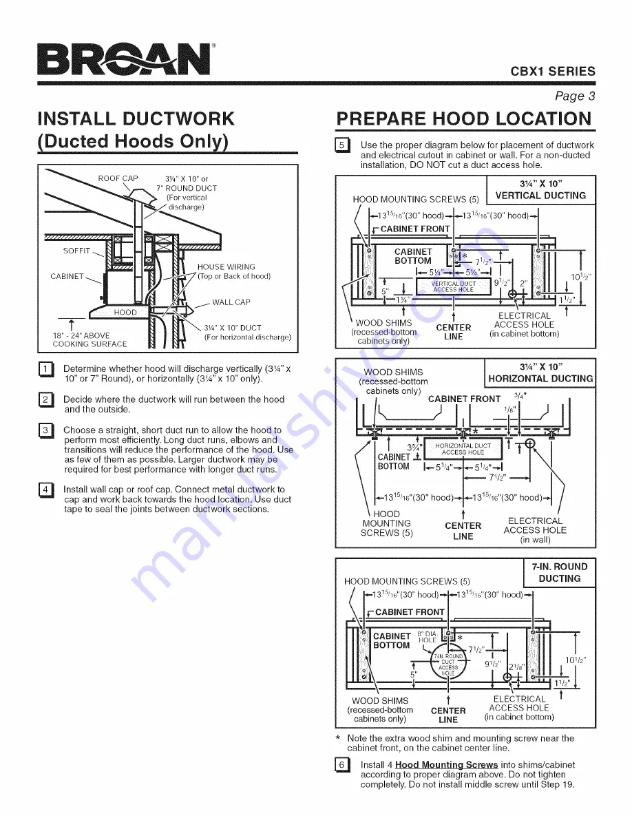 Broan CBX1 SERIES Instruciton Manual Download Page 3