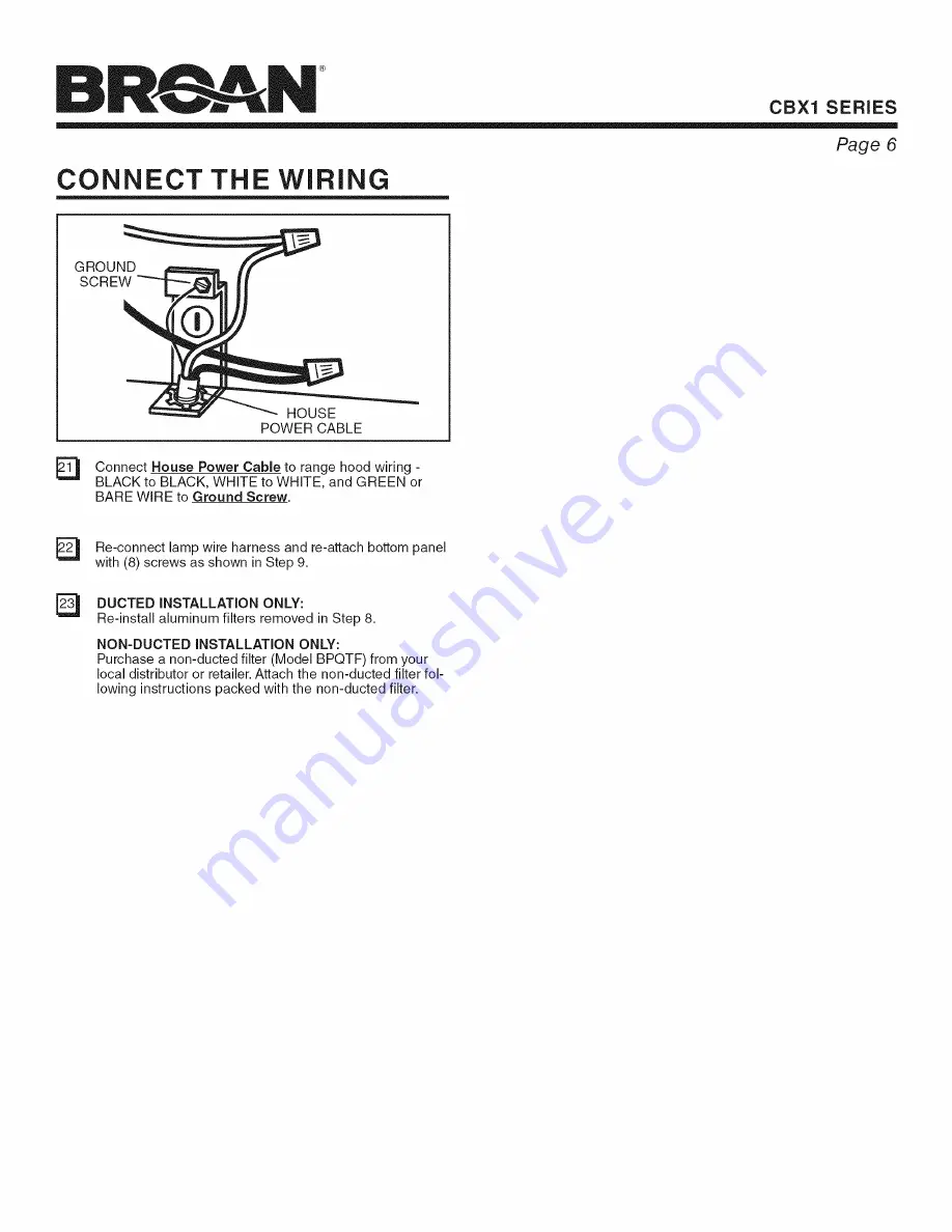 Broan CBX1 SERIES Instruciton Manual Download Page 6