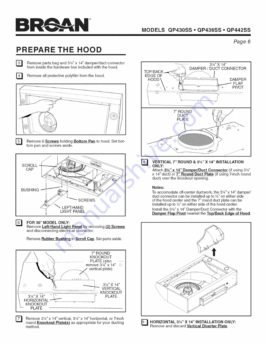 Broan Evolution 4 QP430SS Instructions Manual Download Page 6