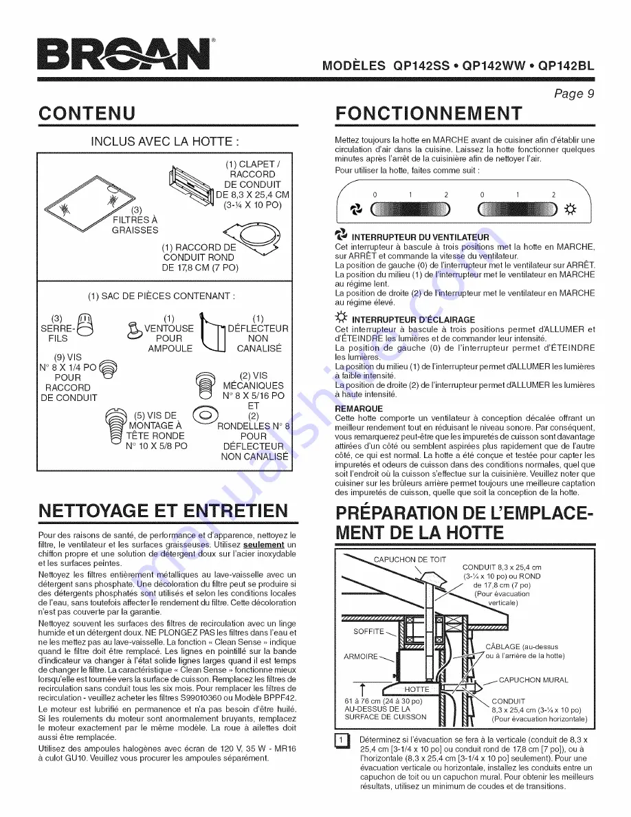 Broan EVOLUTION QP142BL Скачать руководство пользователя страница 9