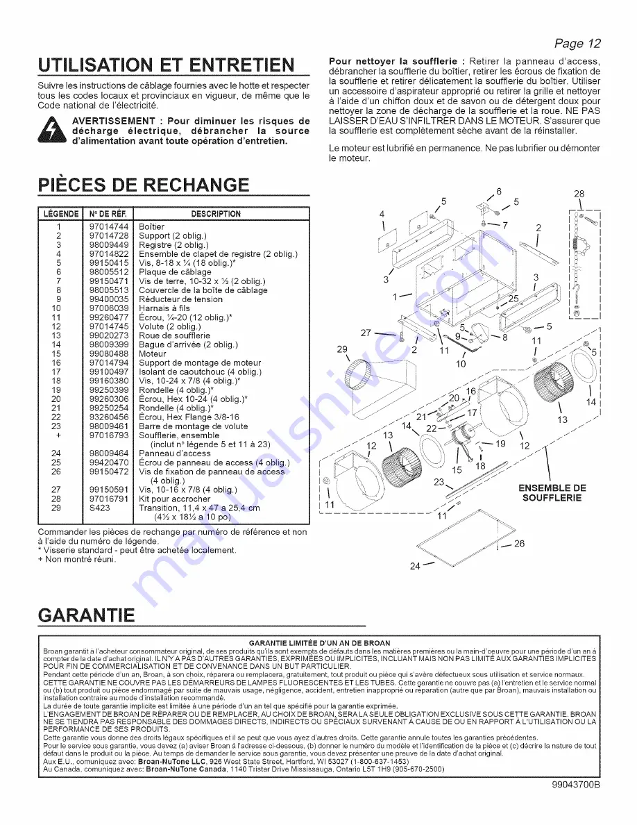 Broan HLB6 Скачать руководство пользователя страница 12