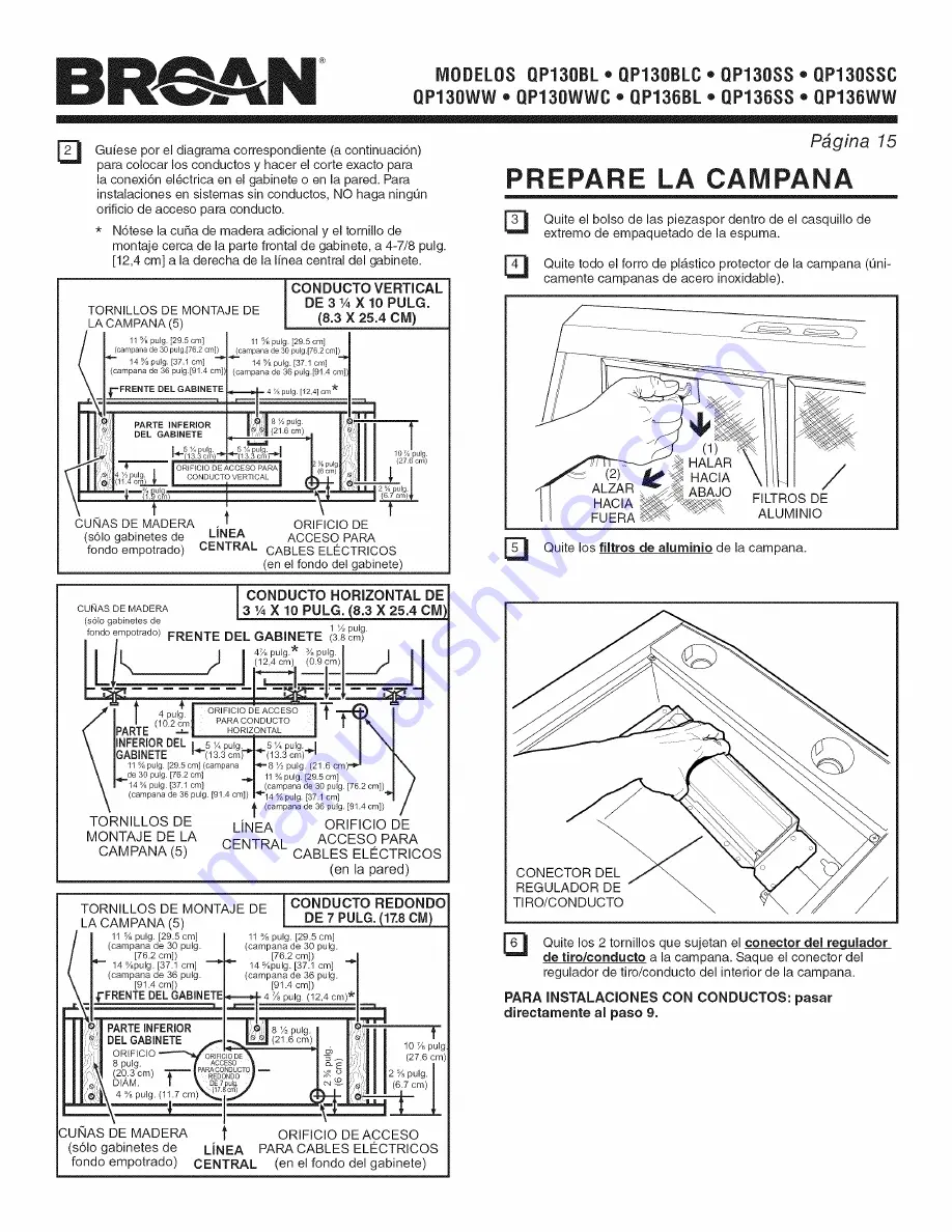 Broan QP130BL Скачать руководство пользователя страница 15