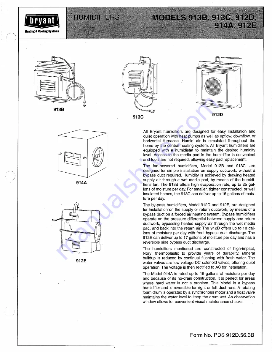 Bryant 912E Product Information Sheet Download Page 1