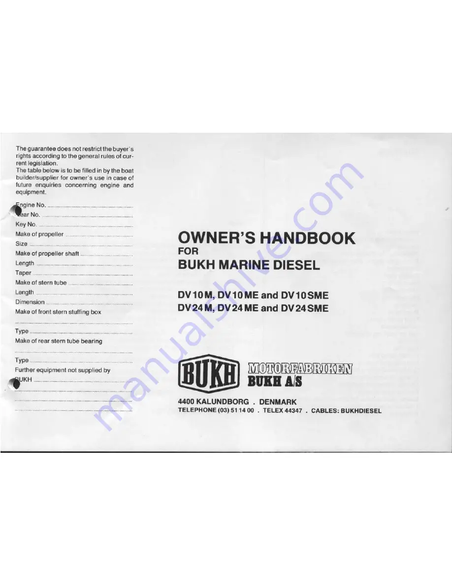 Bukh DV 10 M Owner'S Handbook Manual Download Page 2