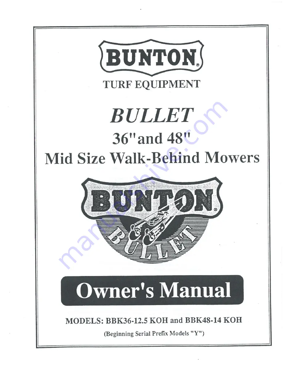 Bunton Bullet BBK36-12.5 KOH Owner'S Manual Download Page 1