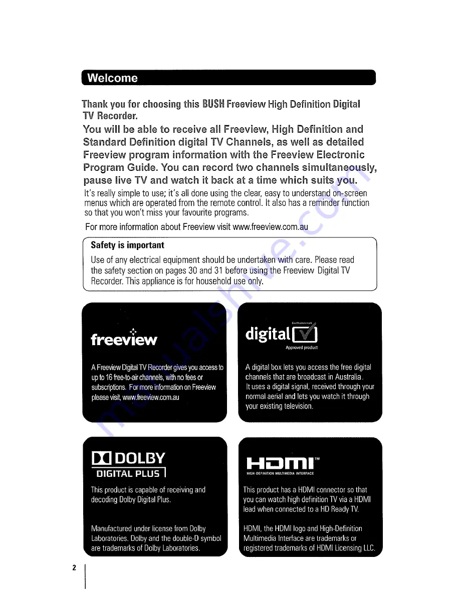 Bush Freeview BVR320FV User Manual Download Page 3