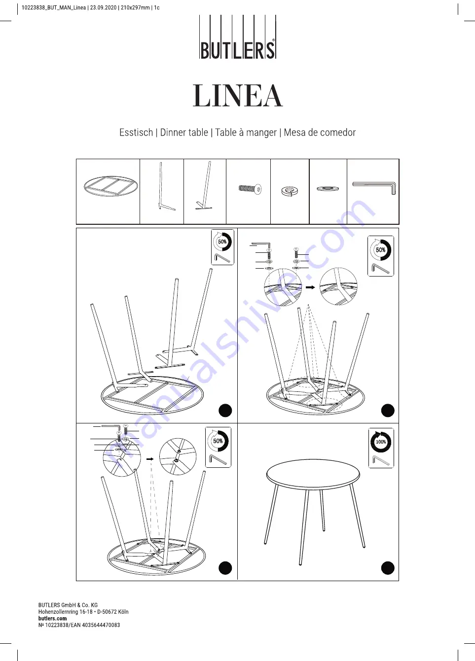 Butlers LINEA DINNER TABLE Manual Download Page 1