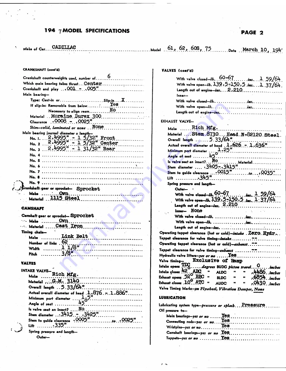 Cadillac 1947  VVI Detailed Specifications Download Page 51